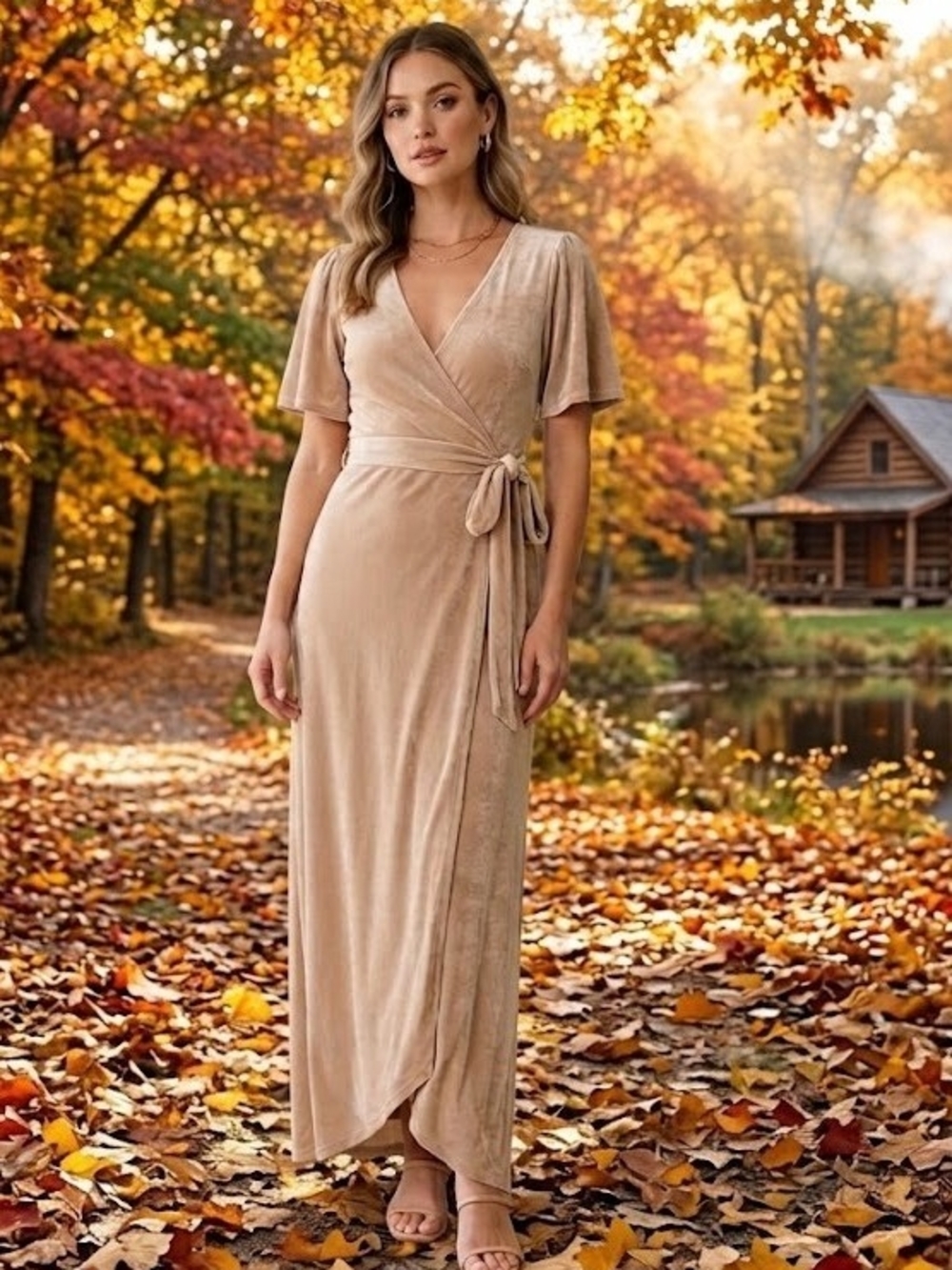 Baltic Born Wrap Maxi Dress in Light Beige